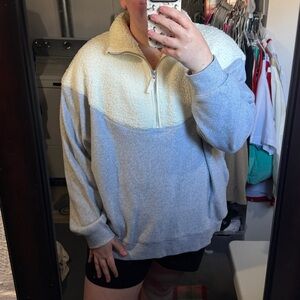 Aerie Cream and Gray Half-Zip Sherpa
